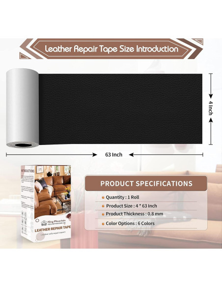 Parche de Reparación de Cuero KING MOUNTAIN 10,16x160cm Negro