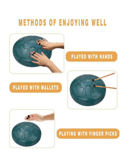 Tambor de Lengua de Acero 30,48 cm 13 Notas Nanrika Malaquita