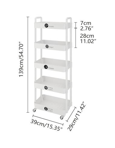 Carro de Utilidad Rodante UDEAR 5 Niveles Blanco