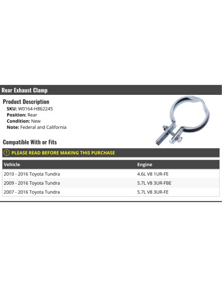 Abrazadera de Escape Trasera Toyota Tundra V8 2007-2016