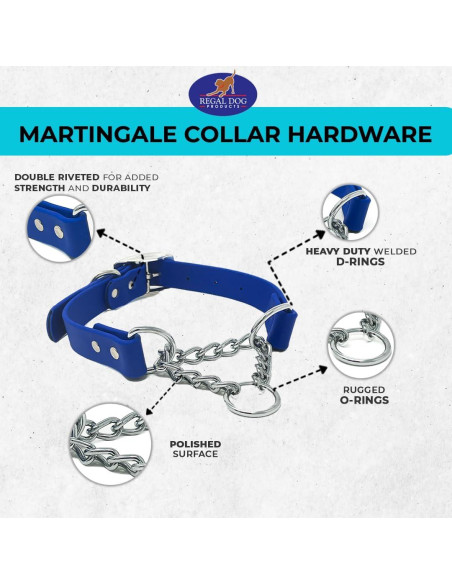 Collar Martingale Azul Regal Dog para Perros Pequeños - Biothane Impermeable