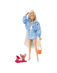 Muñeca Barbie Extra Rubia con Chaqueta Estampado Paisley Azul