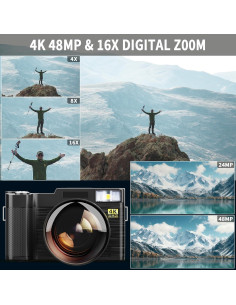 Cámara Digital 4K Monitech V01 con Pantalla Plegable y Kit 2