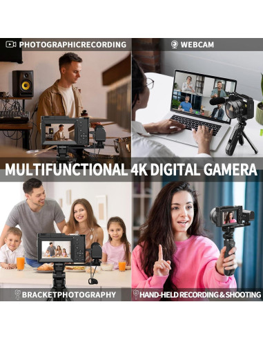Cámara Digital 4K Monitech V01 con Pantalla Plegable y Kit