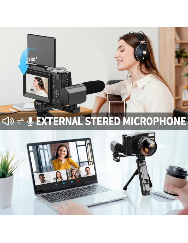 Cámara Digital 4K Monitech V01 con Pantalla Plegable y Kit