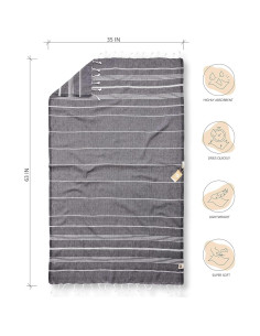 Toalla de Playa Turca Laodis 160x89 cm Secado Rápido Negra 2