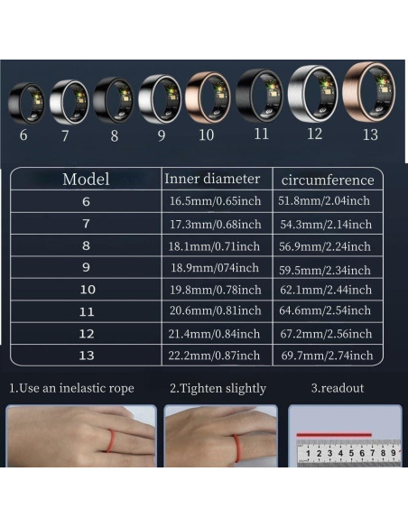 Anillo de Salud Inteligente POP IT S SR300 Negro 9, Monitoreo Fitness