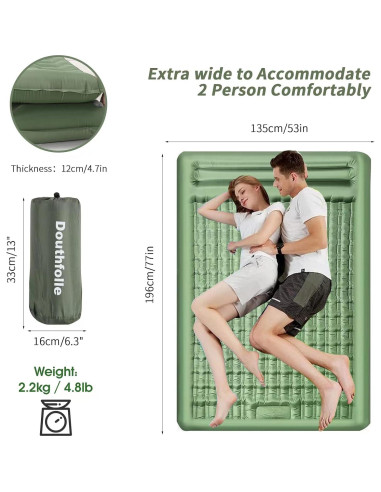 Colchón Inflable Doble Douthfolle 196x135cm 12cm Grosor