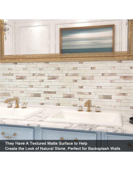 Azulejos Pelar y Pegar BeNice 5 Hojas Beige Rústico 0.32 m Azulejos Pelar y Pegar BeNice 5 Hojas Beige Rústico 0.32 m