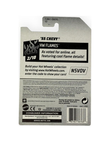 Hot Wheels 2018 50 Aniversario '55 Chevy Escala 1:64 Amarillo
