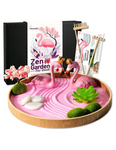Jardín Zen para Escritorio Allowander con Arena Rosa y Flamencos