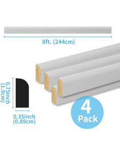 Moldura de Pared Art3d 4-Pack MDF 2.44 m Pintable Blanca 2