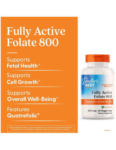 Folato Activo Doctor's Best 800mg Quatrefolic 60 Cápsulas Veganas