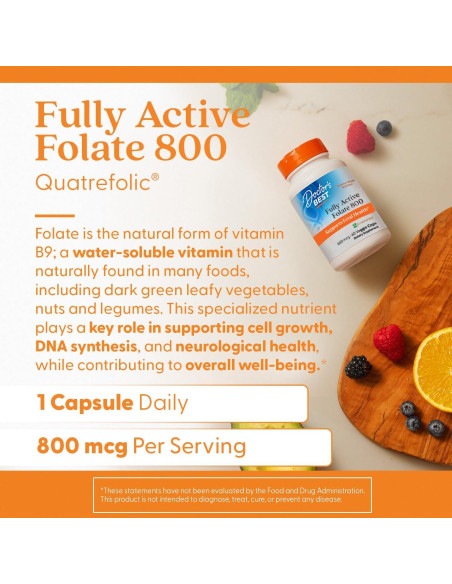 Folato Activo Doctor's Best 800mg Quatrefolic 60 Cápsulas Veganas