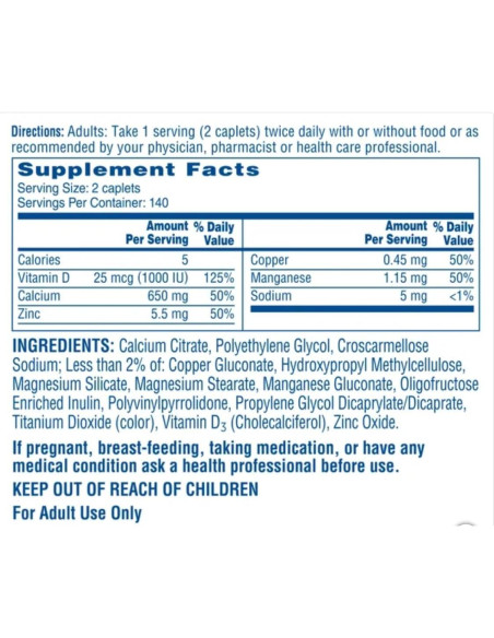 Suplemento Citra-Cal+D3 con Zinc y Magnesio Máximo Plus 280 Tab