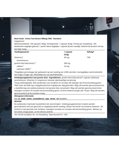 Extracto de Té Verde Now Foods 400mg 100 Cápsulas Veganas