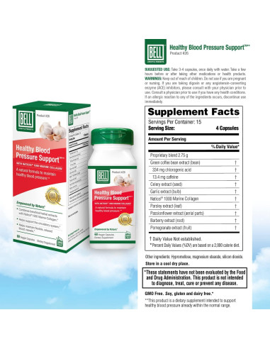 Suplemento Natural Bell Presión Arterial 60 Cápsulas Veganas