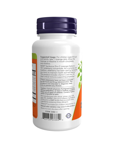 Suplemento NOW Foods Zinc-C con Saúco y Vitamina C 60 Pastillas Suplemento NOW Foods Zinc-C con Saúco y Vitamina C 60 Pastillas