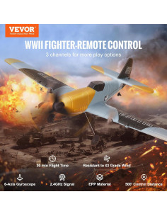 Avión RC VEVOR BF-109 2.4GHz 3 Canales con Estabilizador 2