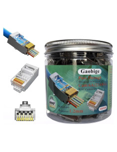 Conectores RJ45 Passthrough Blindados Cat6 100 Unidades 1.2mm