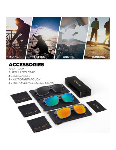 Gafas de Sol KALIYADI Polarizadas UV400 3 Paquete Clásicas