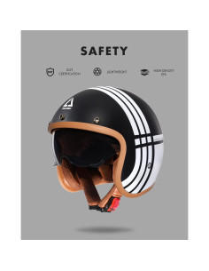 Casco TRIANGLE 3/4 Retro Negro Blanco para Motocicleta M 2