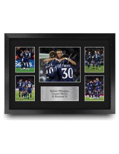 Exhibición Enmarcada Kylian Mbappe, Messi y Neymar PSG 40.64x30.48cm