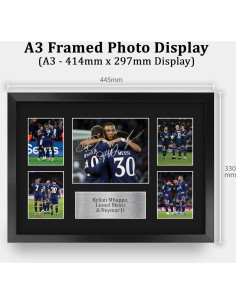Exhibición Enmarcada Kylian Mbappe, Messi y Neymar PSG 40.64x30.48cm 2