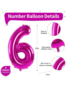 Globo de Número 6 Rosa Fucsia 101,6 cm para Fiesta 2