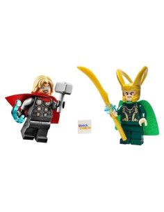 Minifiguras LEGO Thor y Loki con Mjolnir y Tesseract - 5 cm