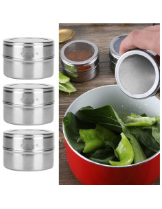 3 Tarros de Especias Magnéticos Acero Inoxidable 6.2cm 2
