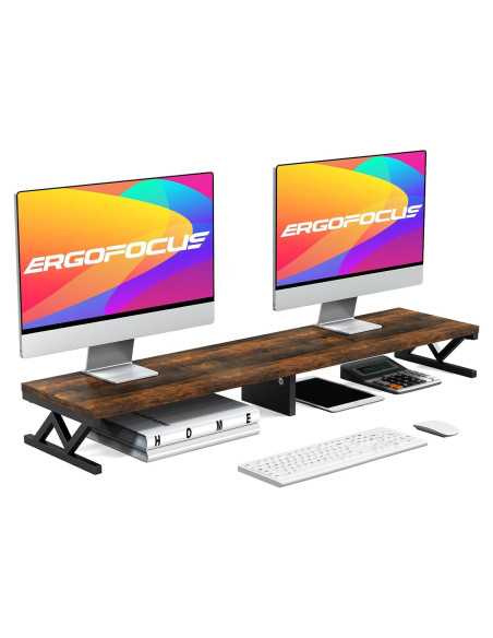 Soporte Doble Monitor ErgoFocus Madera Rústica 99 cm 45 kg