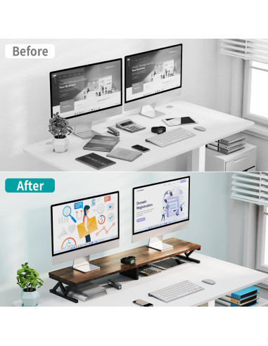 Soporte Doble Monitor ErgoFocus Madera Rústica 99 cm 45 kg