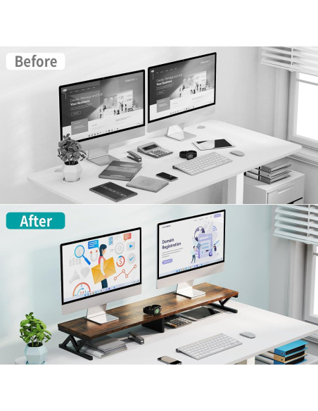 Soporte Doble Monitor ErgoFocus Madera Rústica 99 cm 45 kg