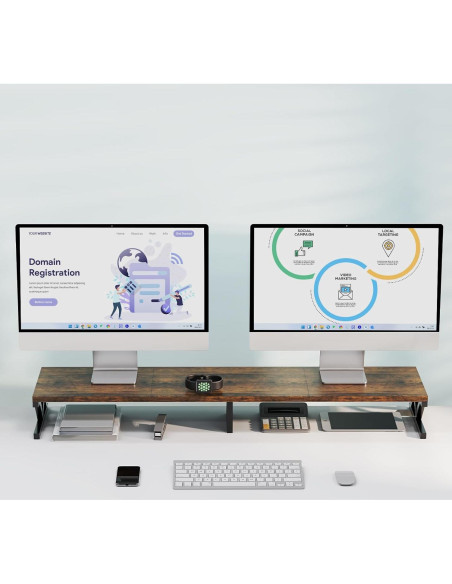 Soporte Doble Monitor ErgoFocus Madera Rústica 99 cm 45 kg