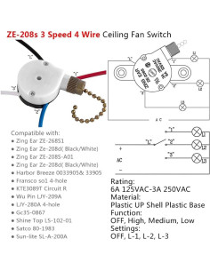 Interruptor de Ventilador de Techo Aoprofree ZE-208s 3 Velocidades Bronce 2