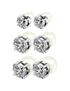 Pendientes Magnéticos Clip On de Perla y CZ - 3 Pares Unisex