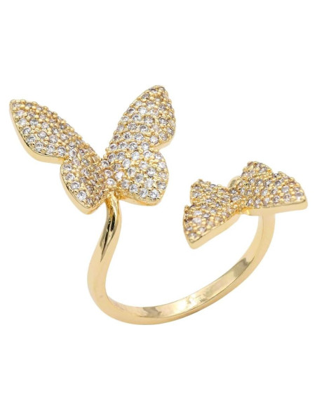 Anillo Ajustable Doble Mariposa Lavencious con Circonitas Oro