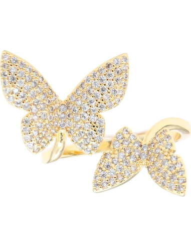 Anillo Ajustable Doble Mariposa Lavencious con Circonitas Oro