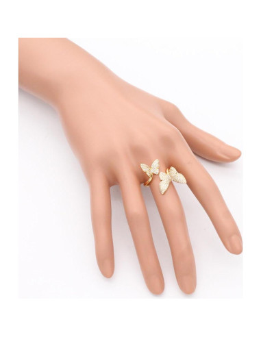 Anillo Ajustable Doble Mariposa Lavencious con Circonitas Oro