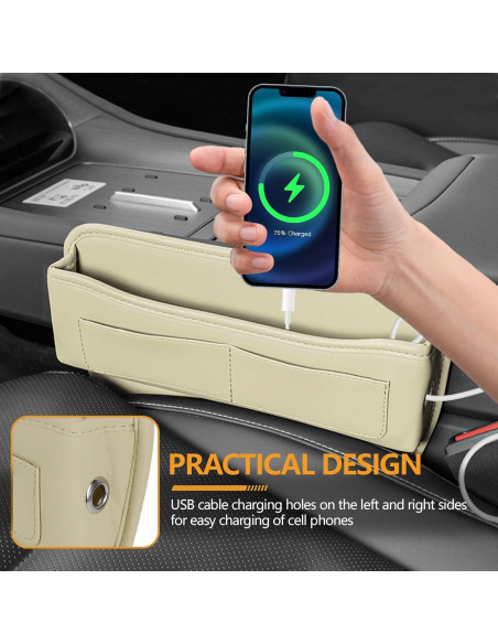 Organizador de Asientos Automotriz Hbxdeco Beige Cuero 4 Compartimentos