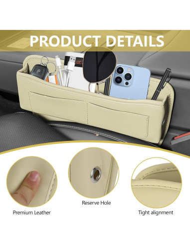 Organizador de Asientos Automotriz Hbxdeco Beige Cuero 4 Compartimentos