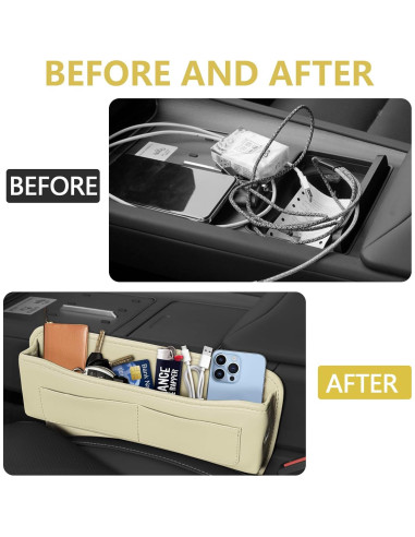 Organizador de Asientos Automotriz Hbxdeco Beige Cuero 4 Compartimentos