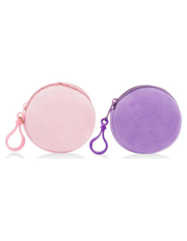 Monedero Redondo de Peluche Suave AdiStylinno - 2 Pcs Rosa y Morado