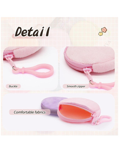 Monedero Redondo de Peluche Suave AdiStylinno - 2 Pcs Rosa y Morado