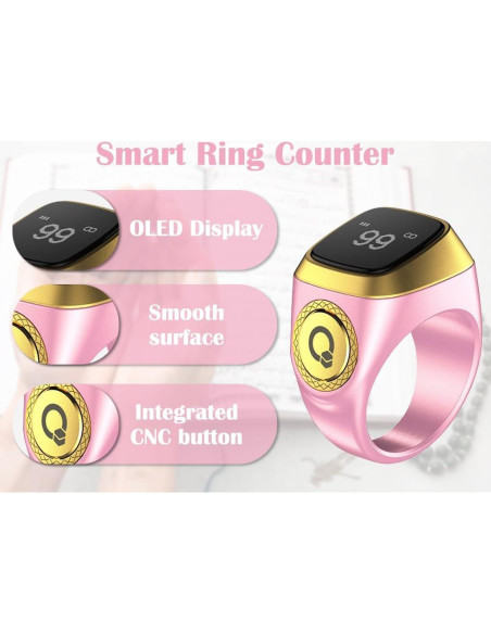 Contador de Anillo Inteligente Anlising Zikr Tasbih Rosa 20mm