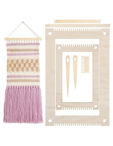 Kit de telar de tejido rectangular 7 piezas Zyghjort madera