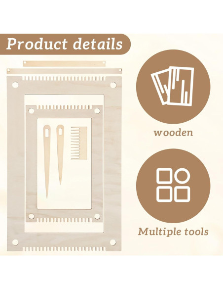 Kit de telar de tejido rectangular 7 piezas Zyghjort madera