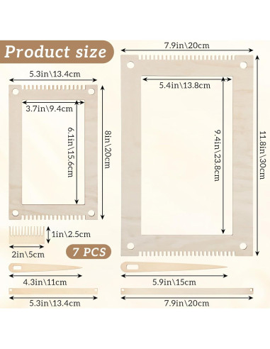 Kit de telar de tejido rectangular 7 piezas Zyghjort madera
