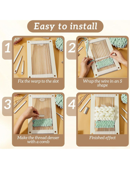 Kit de telar de tejido rectangular 7 piezas Zyghjort madera